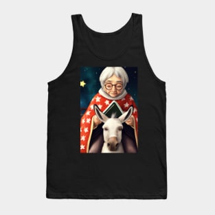 White-Haired Lady on Donkey Greeting Card Tank Top